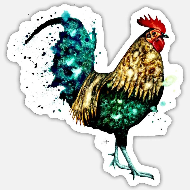 Coq aquarelle - Sticker taille S (10 x 10 cm) - blanc mat