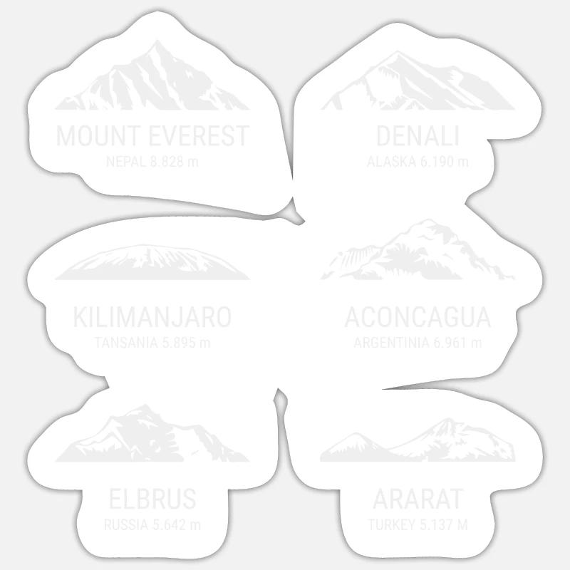 Höchsten Berge der Welt mit Höhenmeter Sticker Größe S (10 x 10 cm)