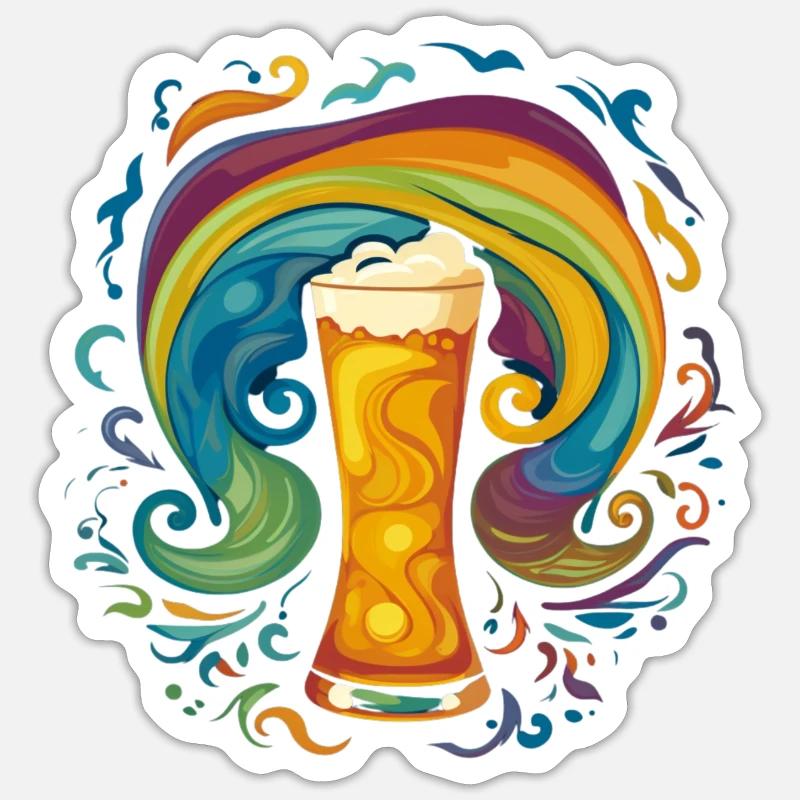 Cooles Buntes Bier Motiv - Sticker Größe S (10 x 10 cm) - Mattweiß