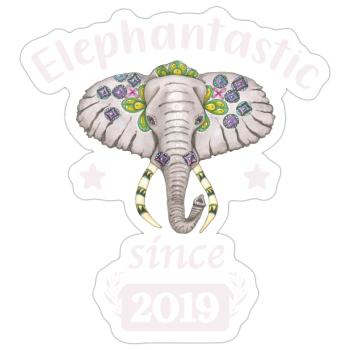 Elephantastic since 2019, Elefantenkopf geschmückt - Sticker Größe S (10 x 10 cm) - Mattweiß - Vorne