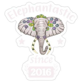 Elephantastic since 2016, Elefantenkopf geschmückt - Sticker Größe S (10 x 10 cm) - Mattweiß - Vorne
