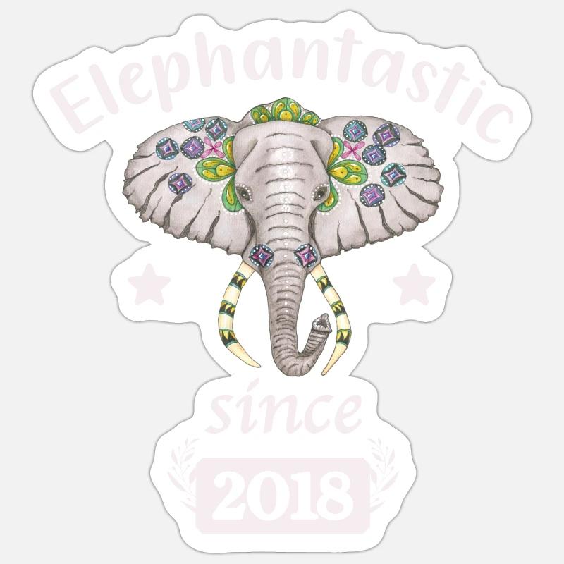 Elephantastic since 2018 Elefantenkopf geschmückt Sticker Größe S (10 x 10 cm)