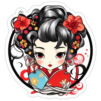 Chibi Geisha Japan - Sticker Größe S (10 x 10 cm) - Mattweiß - Vorne