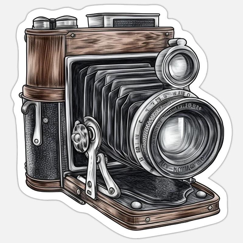 Dessin rétro de caméra - Sticker taille S (10 x 10 cm) - blanc mat