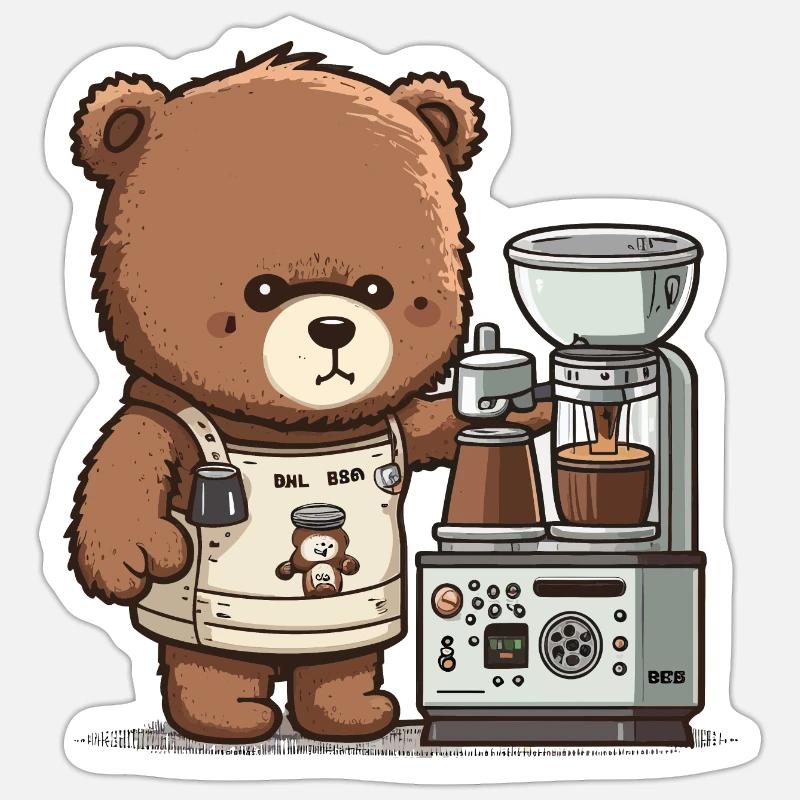 Barista Ours - Sticker taille S (10 x 10 cm) - blanc mat
