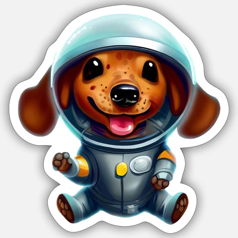 Astronaut Dackel - Sticker Größe S (10 x 10 cm) - Mattweiß
