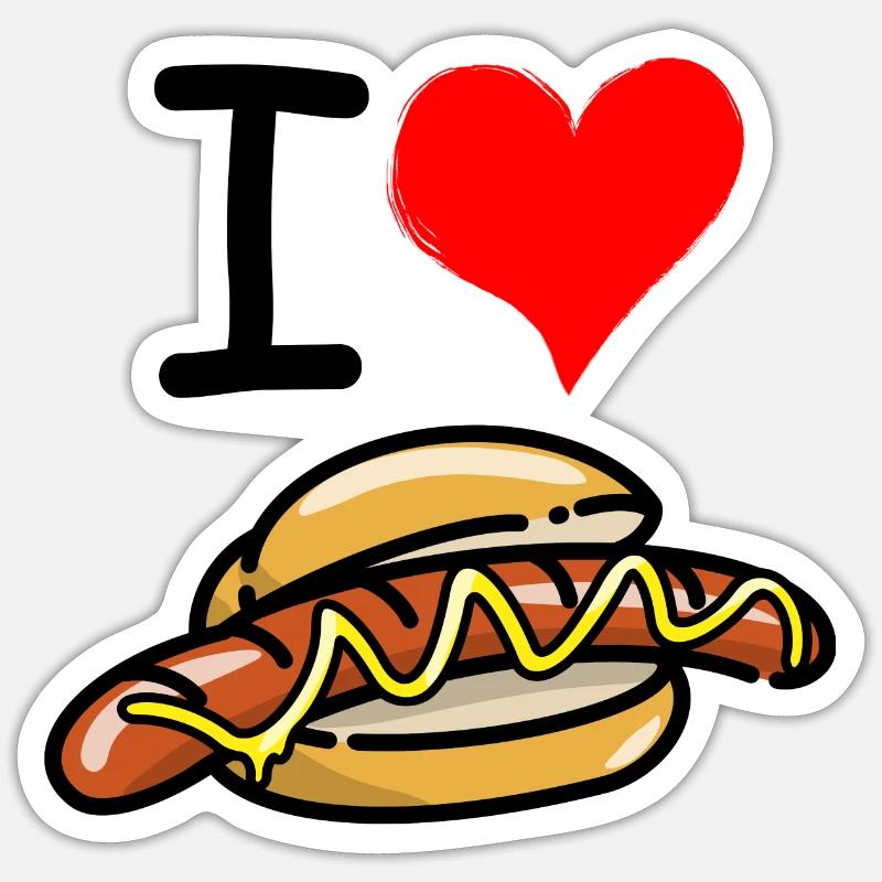 Lecker Bratwurstbrötchen - I Love Bratwurst Herz - Sticker Größe S (10 x 10 cm) - Mattweiß
