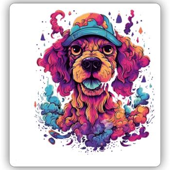 psychedelic DOG 1 - Sticker taille S (10 x 10 cm) - blanc mat - Devant