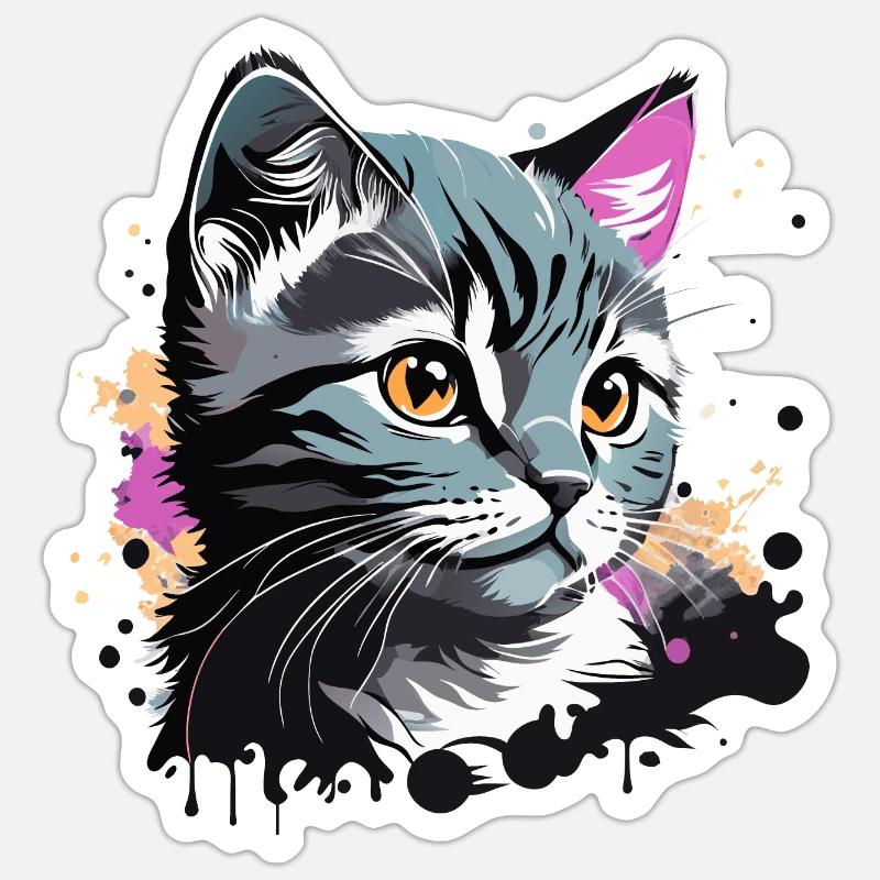 chaton mignon, chat - Sticker taille S (10 x 10 cm) - blanc mat