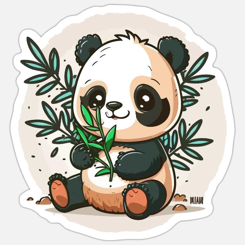 Bambus-liebender Panda - Sticker Größe S (10 x 10 cm) - Mattweiß