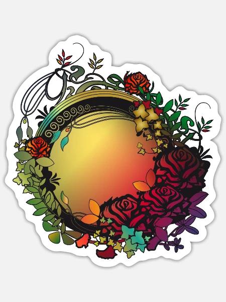üppiger bunter Rosengarten in Jugendstil Optik - Sticker Größe S (10 x 10 cm) - Mattweiß