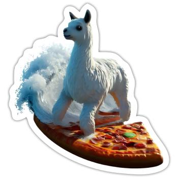 Pizza Vagues Alpaga Surfer - Sticker taille S (10 x 10 cm) - blanc mat - Devant