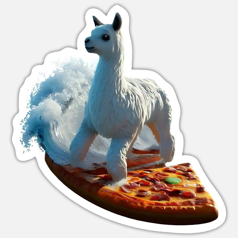 Pizza Vagues Alpaga Surfer - Sticker taille S (10 x 10 cm) - blanc mat