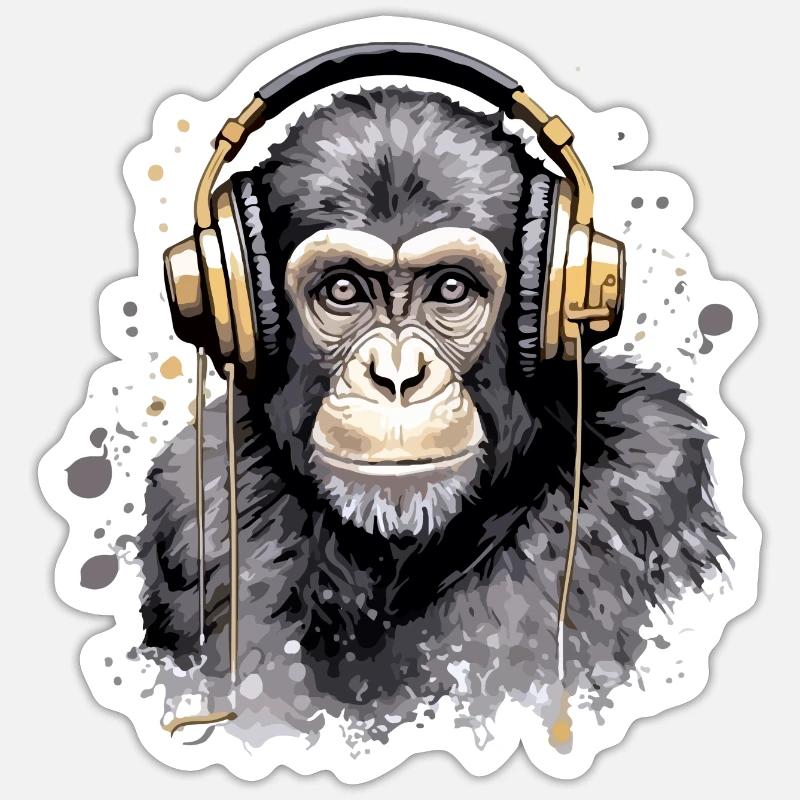 Kili the audiophile monkey - Sticker size S (10 x 10 cm) - white matte