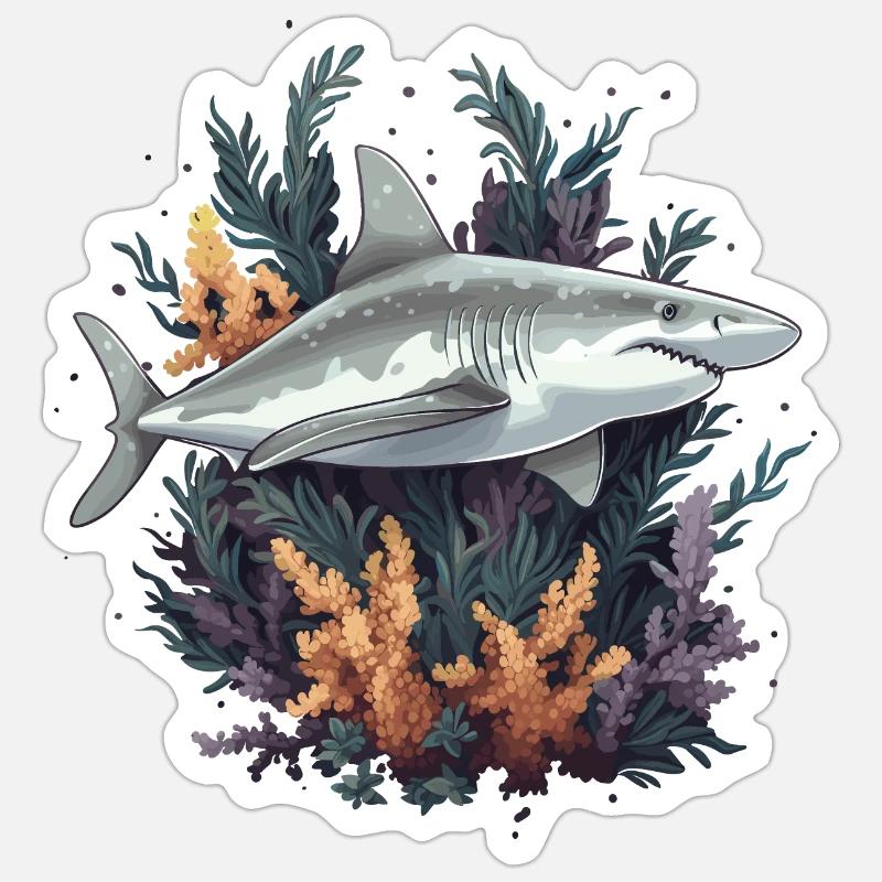 Great White Shark Fish Corals Sticker size S (10 x 10 cm)