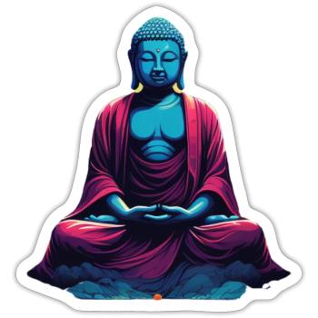 Bouddha bleu dans la méditation contemplation dualité - Sticker taille S (10 x 10 cm) - blanc mat - Devant