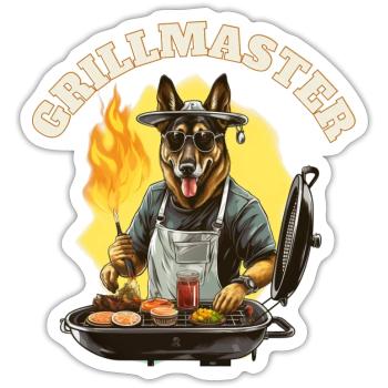 Grillmaster - BBQ Shirt, German Shepherd love BBQ - Sticker Größe S (10 x 10 cm) - Mattweiß - Vorne