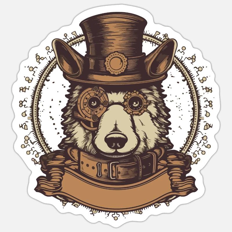 Steampunk Chien 2 Sticker taille S (10 x 10 cm)