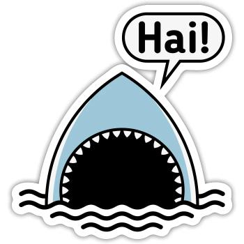 Hai! (Haifisch / Sprechblase / Comic / Cartoon) - Sticker Größe S (10 x 10 cm) - Mattweiß - Vorne