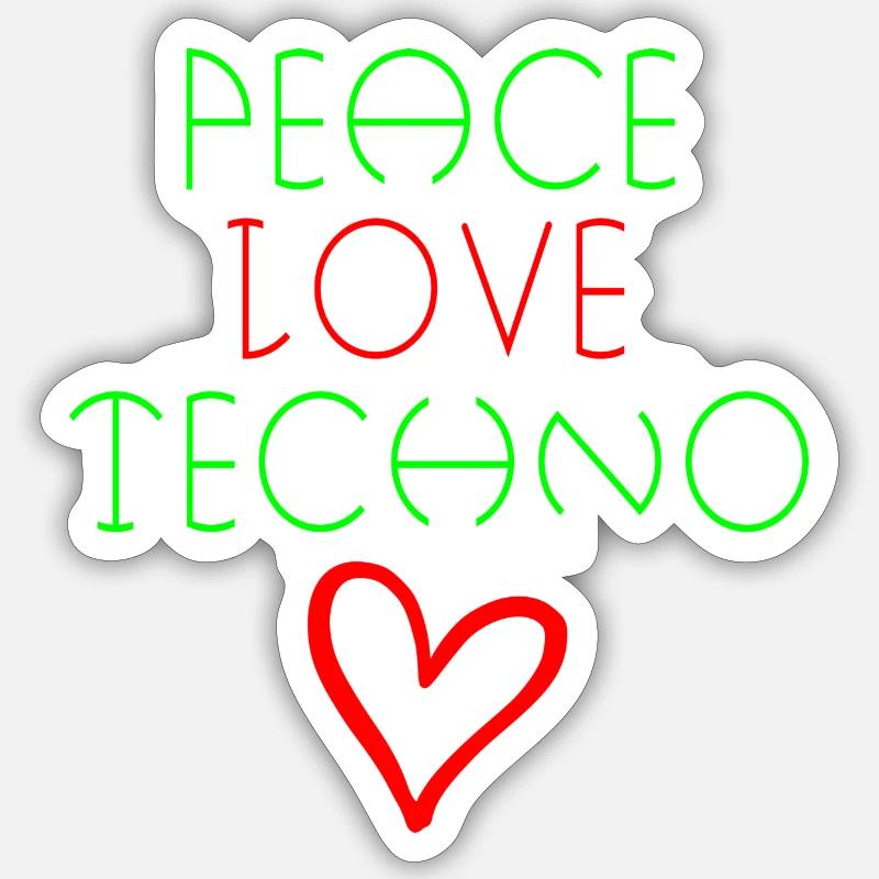 Frieden Liebe Techno Zitat - Sticker Größe S (10 x 10 cm) - Mattweiß