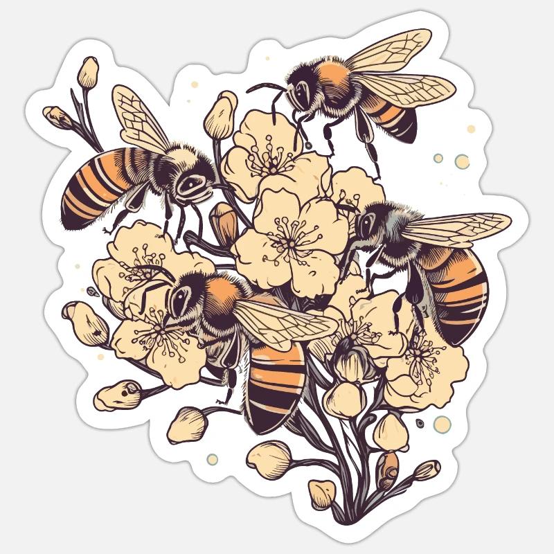 Bienen Honigbienen Blumen Imker - Sticker Größe S (10 x 10 cm) - Mattweiß