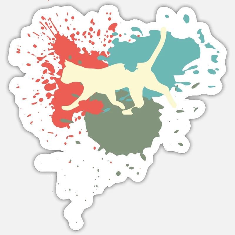 Éclaboussures de couleur rétro chat Sticker taille S (10 x 10 cm)