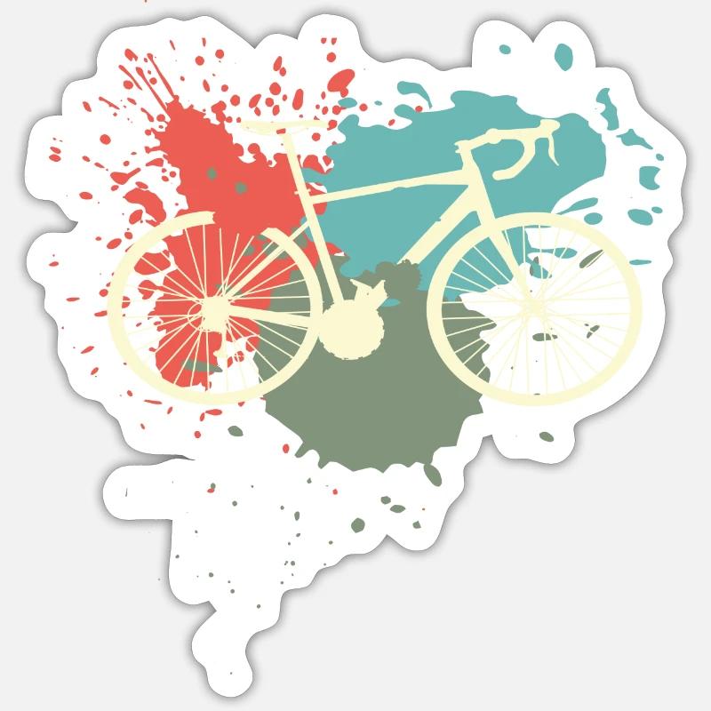 Fahrrad Retro Geschenk Farbklecks - Sticker Größe S (10 x 10 cm) - Mattweiß