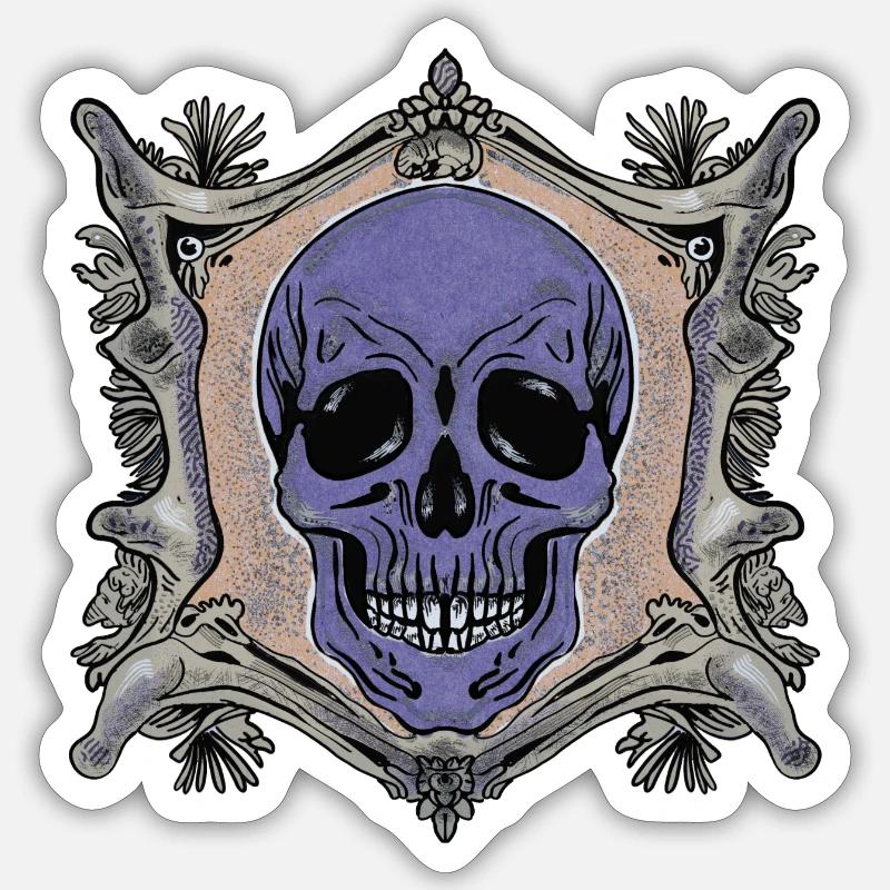 Schädel mit Knochenrahmen - Sticker Größe S (10 x 10 cm) - Mattweiß