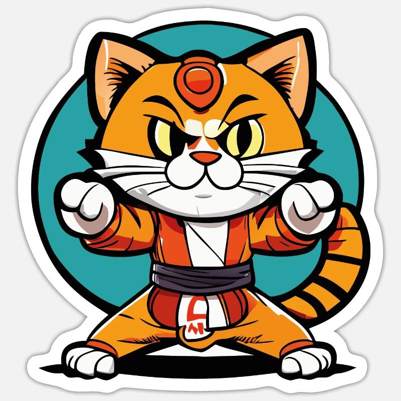 Ninja Cat Karaté Kitty - Sticker taille S (10 x 10 cm) - blanc mat