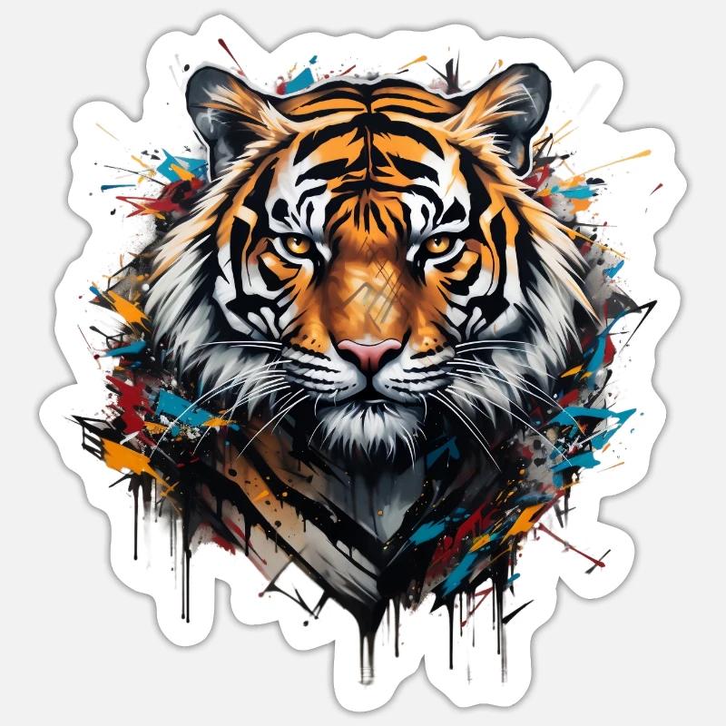 Mächtiger Tiger. Stärke im Graffiti-Stil. - Sticker Größe S (10 x 10 cm) - Mattweiß