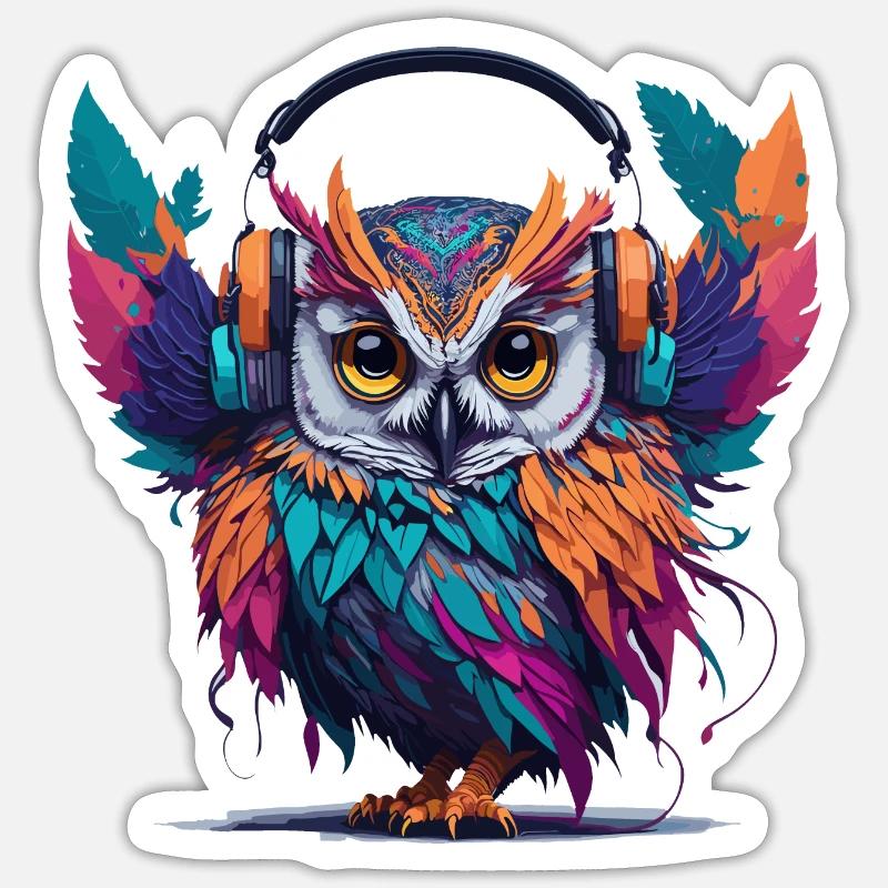 Kopfhörer Eule - Sticker Größe S (10 x 10 cm) - Mattweiß