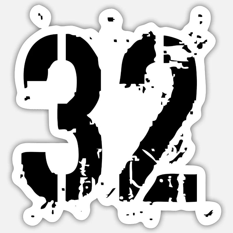 32 Nummer 32 - Sticker Größe S (10 x 10 cm) - Mattweiß