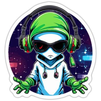 EDM Music Lover Party Rave Alien Festival - Sticker taille S (10 x 10 cm) - blanc mat - Devant