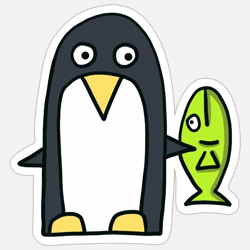 Penguin with fish - Sticker size S (10 x 10 cm) - white matte