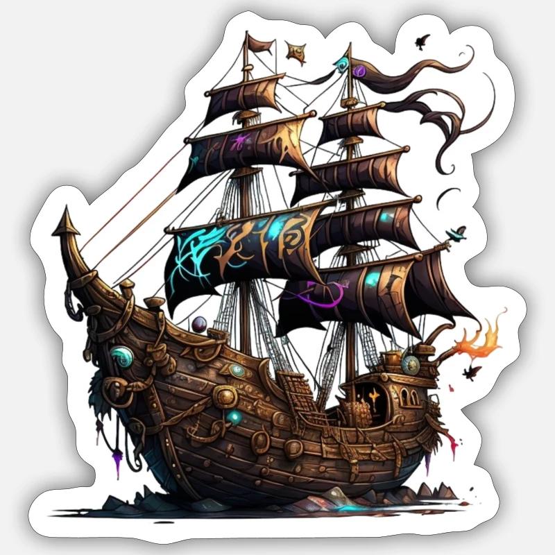 Bateau pirate - Sticker taille S (10 x 10 cm) - blanc mat