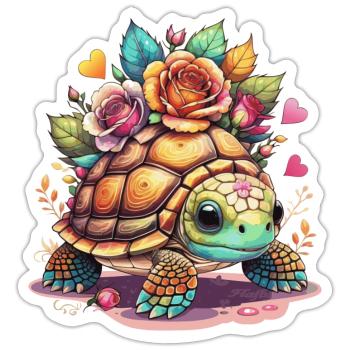 Sweet Turtle among the roses - Sticker size S (10 x 10 cm) - white matte - Front