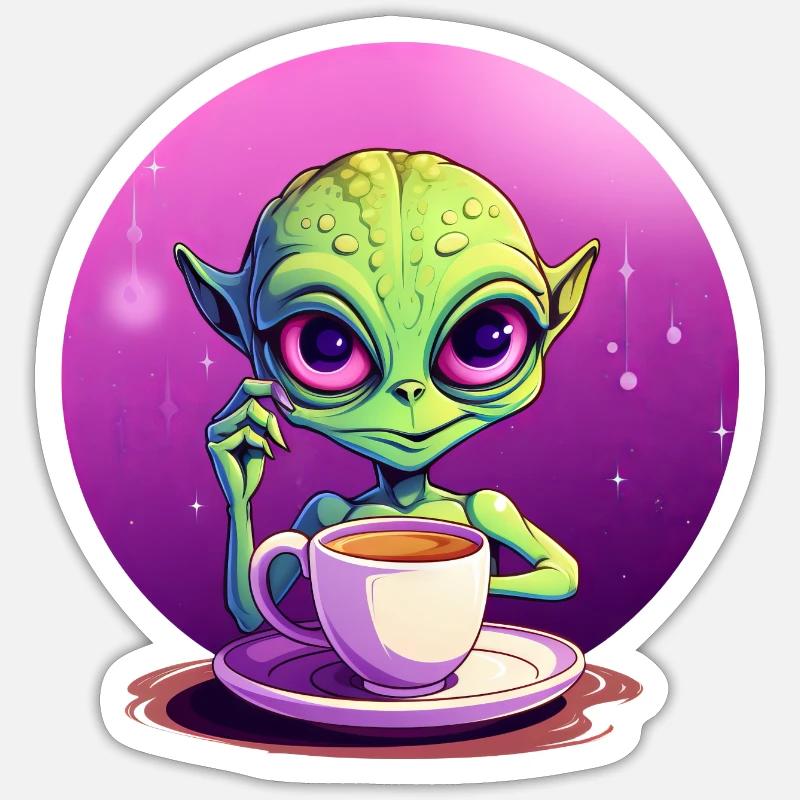 Mitternachts-Kaffee: Der grüne Alien-Trinker Sticker Größe S (10 x 10 cm)