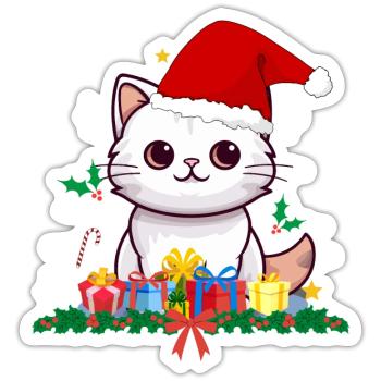 Lustige Weihnachtskatzen - Sticker Größe S (10 x 10 cm) - Mattweiß - Vorne