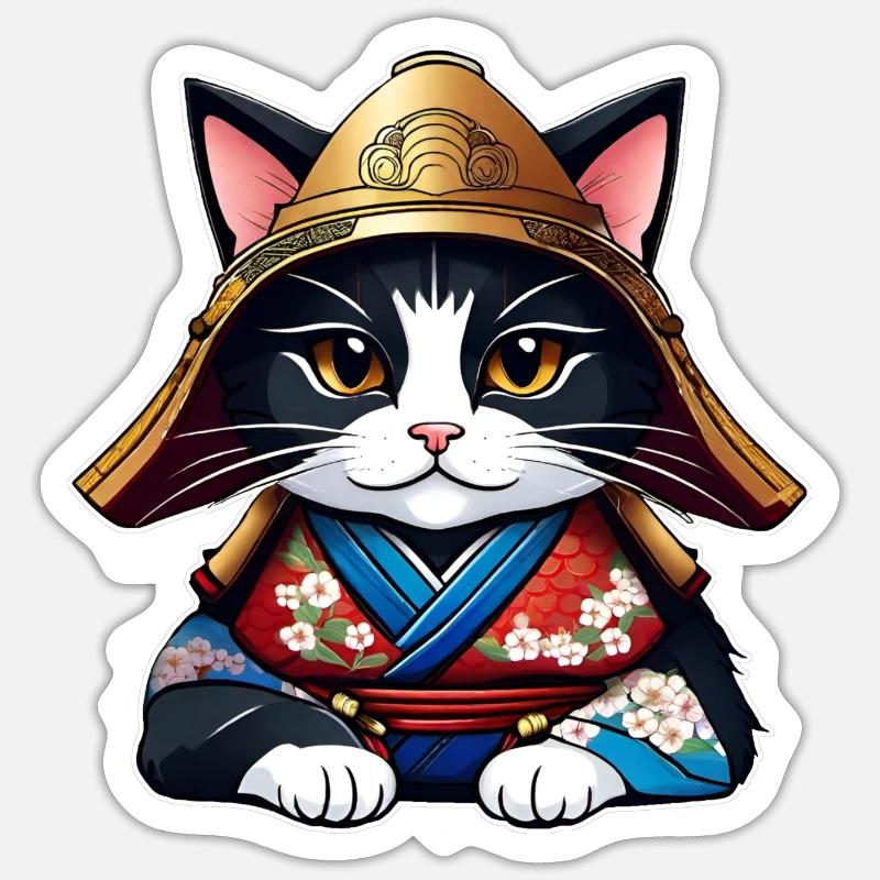 Cute samurai cat - Sticker size S (10 x 10 cm) - white matte