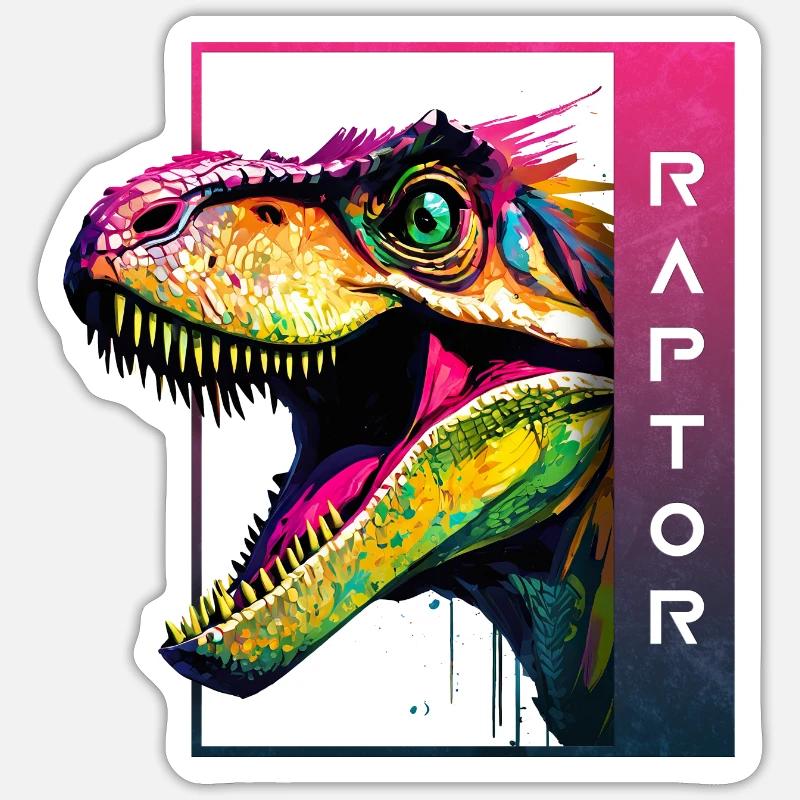Dynamischer Velociraptor - Brüllender Raptor Artwork - Sticker Größe S (10 x 10 cm) - Mattweiß