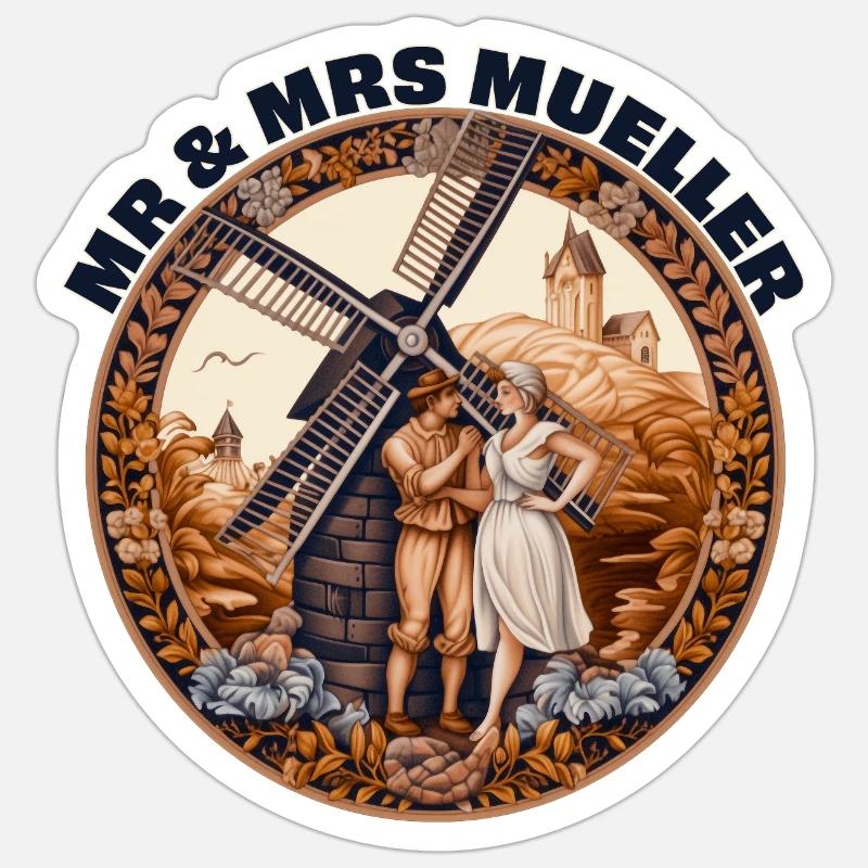 Mr. & Mrs. Mueller honeymooning. Sticker size S (10 x 10 cm)