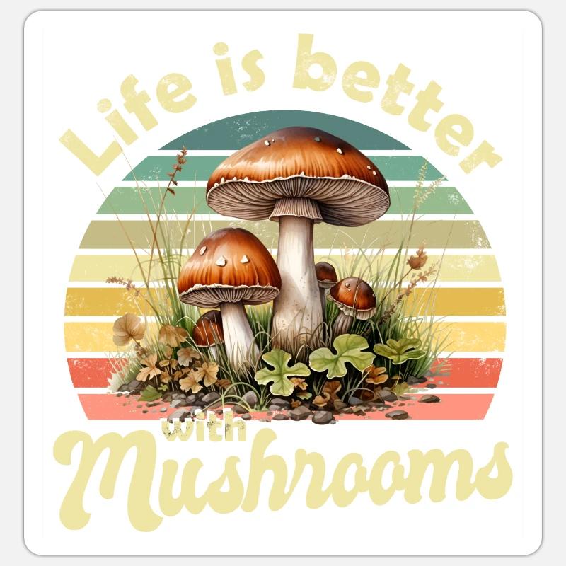 Champignons champignons - Sticker taille S (10 x 10 cm) - blanc mat