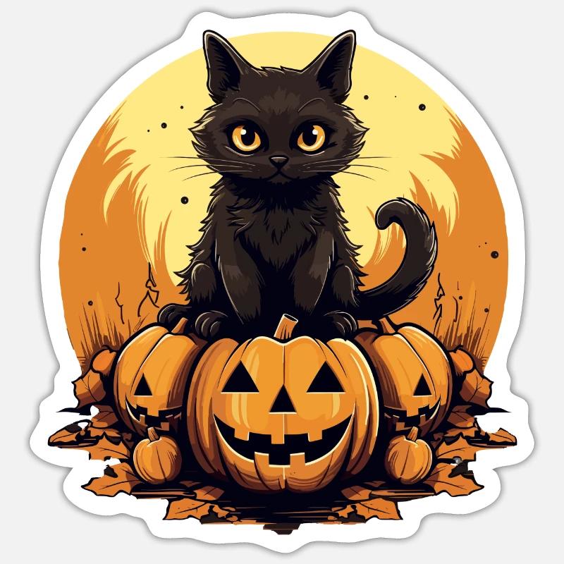 Cat on Pumpkin Halloween - Sticker size S (10 x 10 cm) - white matte