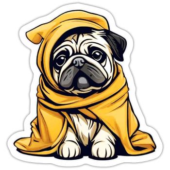 Cute little pug in bathrobe - Sticker size S (10 x 10 cm) - white matte - Front