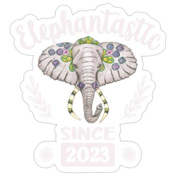 Elephantastic since 2023, Elefantenkopf geschmückt - Sticker Größe S (10 x 10 cm) - Mattweiß - Vorne