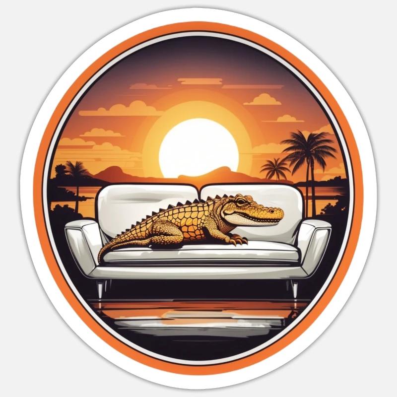 Alligator auf Sofa - Sticker Größe S (10 x 10 cm) - Mattweiß