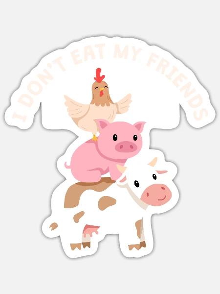 Pig Cow Friends Design für Veganer - Sticker Größe S (10 x 10 cm) - Mattweiß