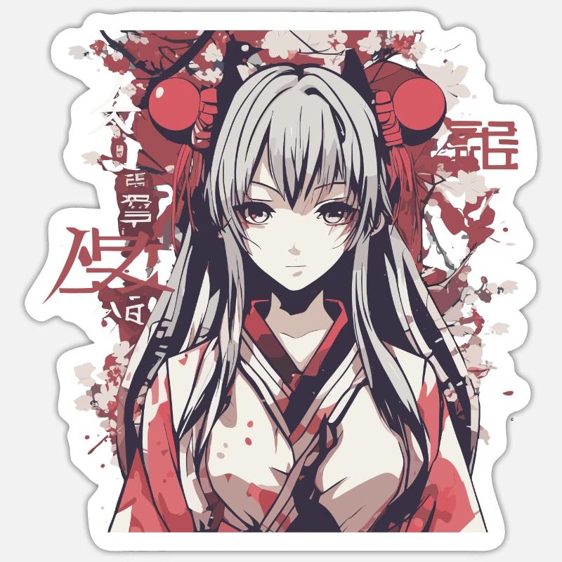 Anime mädchen mit Blüten - Sticker Größe S (10 x 10 cm) - Mattweiß
