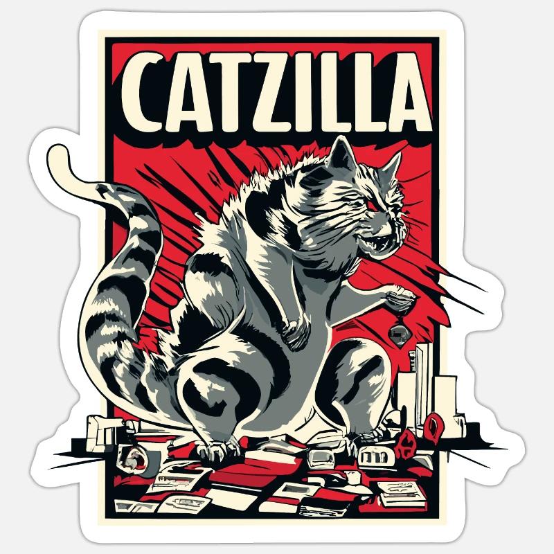 Catzilla suivant - Sticker taille S (10 x 10 cm) - blanc mat