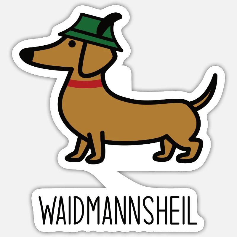 Waidmannsheil Dackel - Sticker Größe S (10 x 10 cm) - Mattweiß